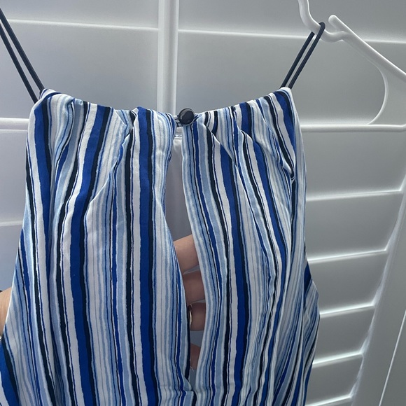 NWT Sequin Hearts, Blue & White Striped Ruffle Fit & Flare Dress Size Small - Picture 4 of 9